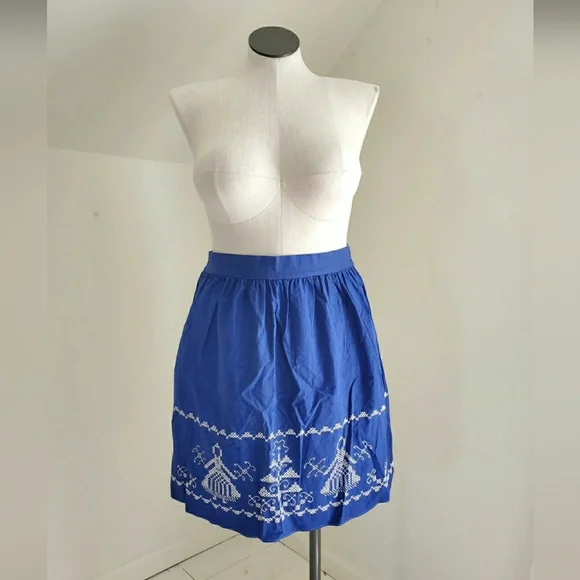 Vintage Navy Blue Handmade Folk Art Embroidered Half Apron - Picture 3 of 6